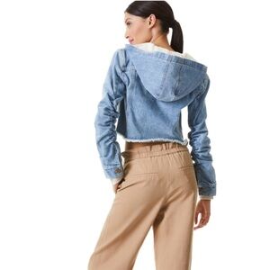 Alice+ Olivia EMMA SCRUNCHED SLEEVE HOODIE DENIM JACKET XS